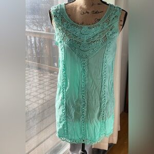 NWOT Forgotten Grace Crochet Laced Teal Blouse